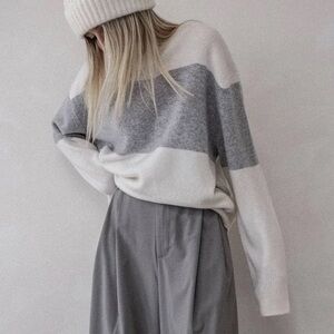 Naked Cashmere SITA STRIPED CASHMERE CREWNECK SWEATER Ecru/Heather Grey XS